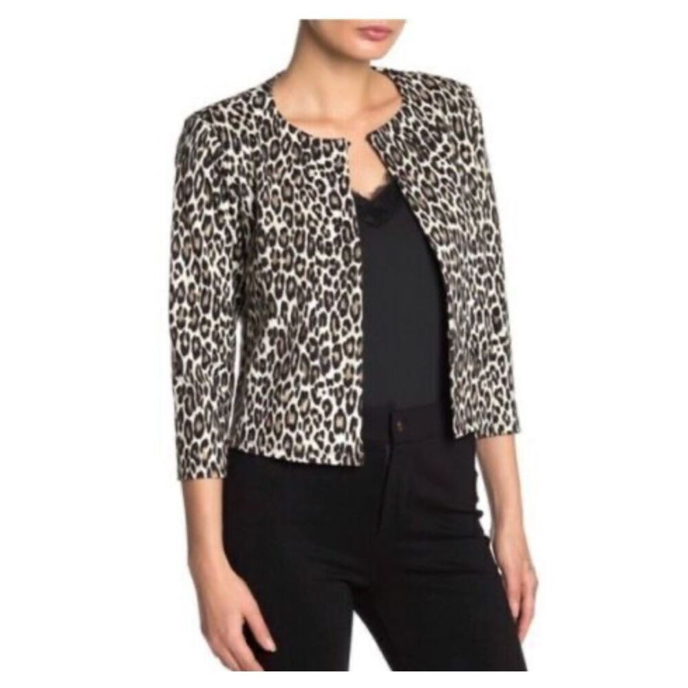 Philosophy Leopard Print Open-Front Cropped Blaze… - image 1